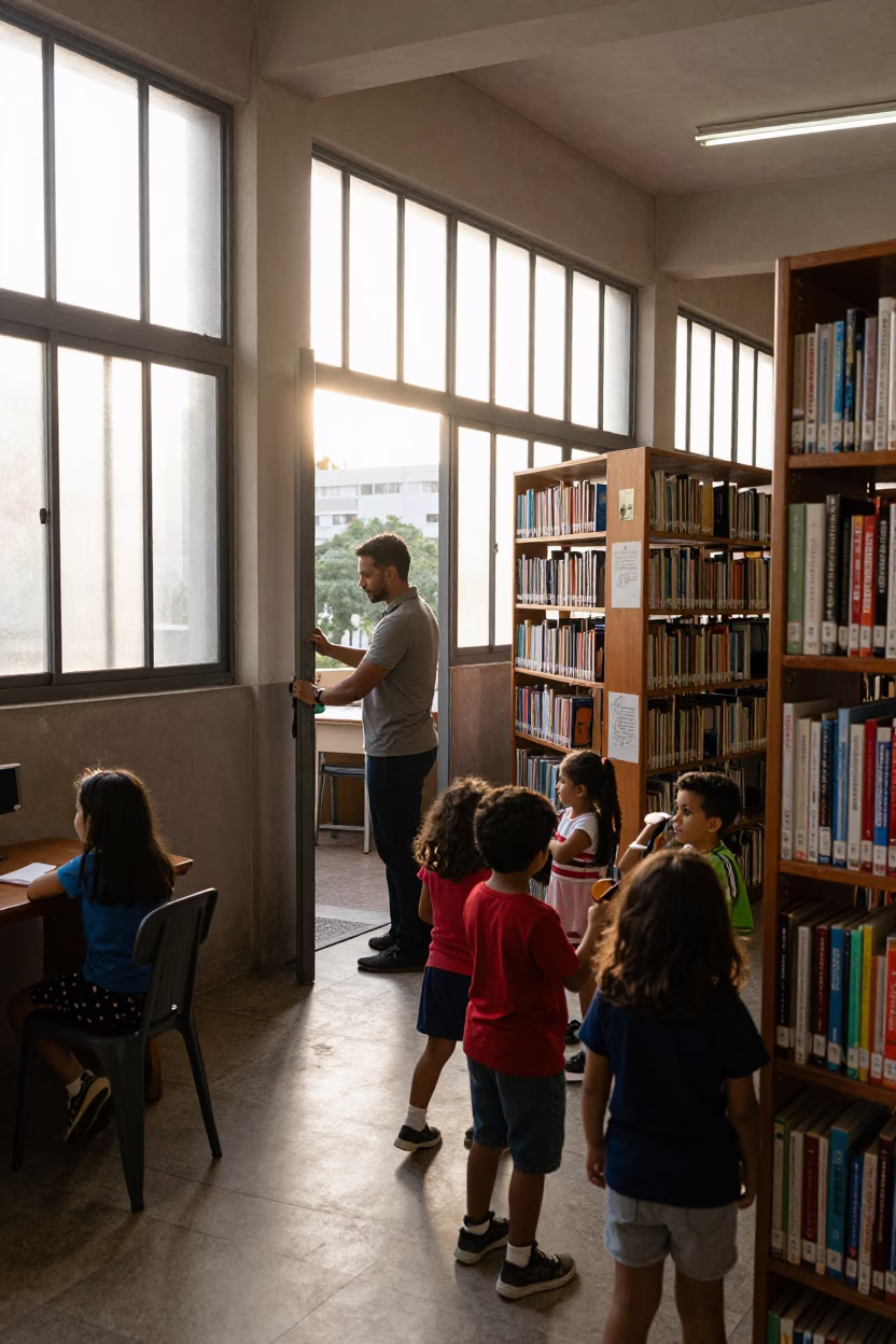 Library Scene in São Paulo at The Early Morning Light in in São Paulo, Brazil