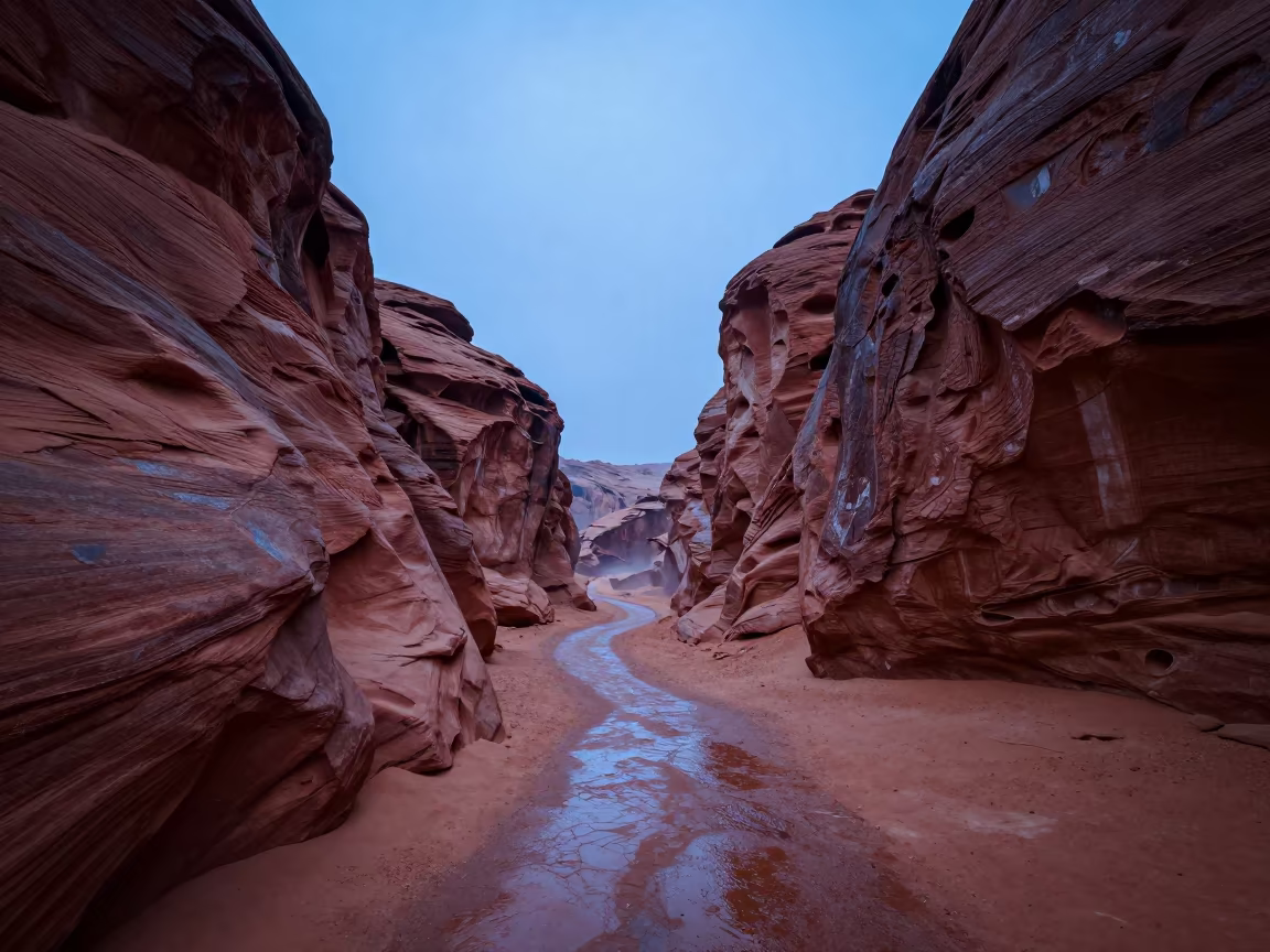 Libyan Red Canyon Blue Hour After Rain in in Libya
