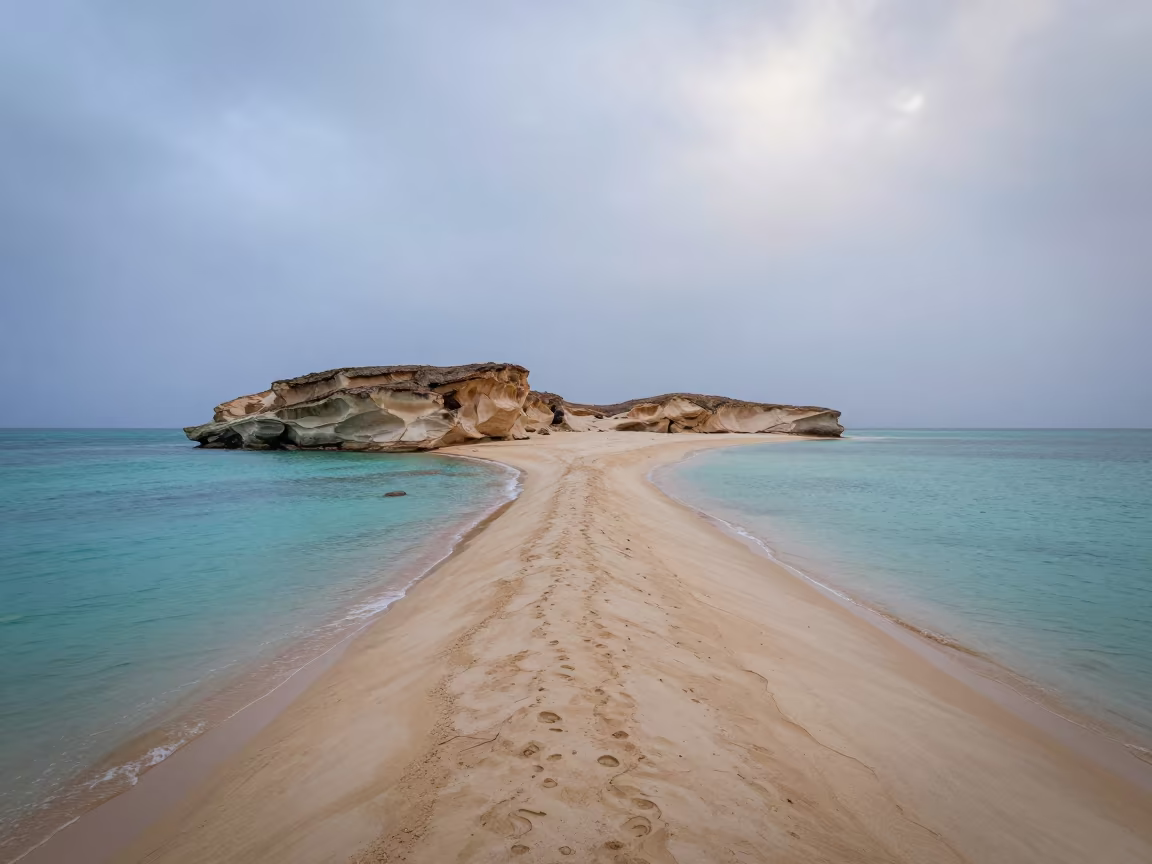 Libyan Sand Spit in Turquoise Lagoon Dawn in in Libya