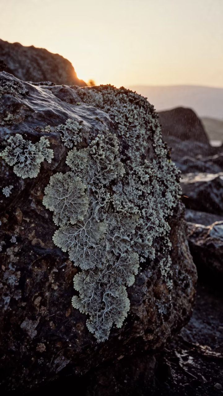 Lichen Map Rock Face Backlit Evening Monsoon in near Kahramanmaraş