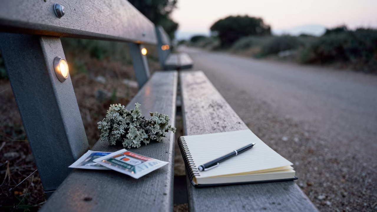 Lichen Packets on Bench at Balearic Field Station in at a remote field station in the Balearic Islands