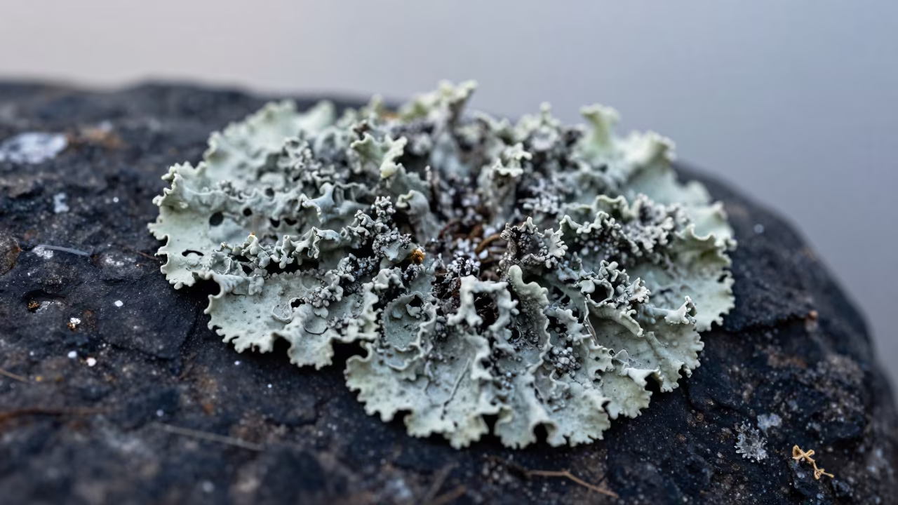 Lichen on Tide Blackened Stone Before Dawn in on lichen-covered bark near Cúa