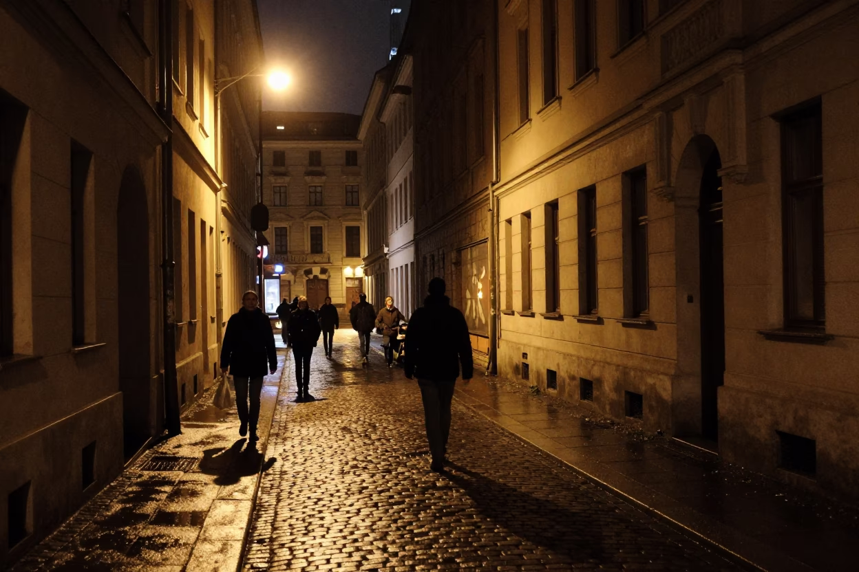 Life Scene at Deep In The Night Light in Berlin in in Berlin, Germany