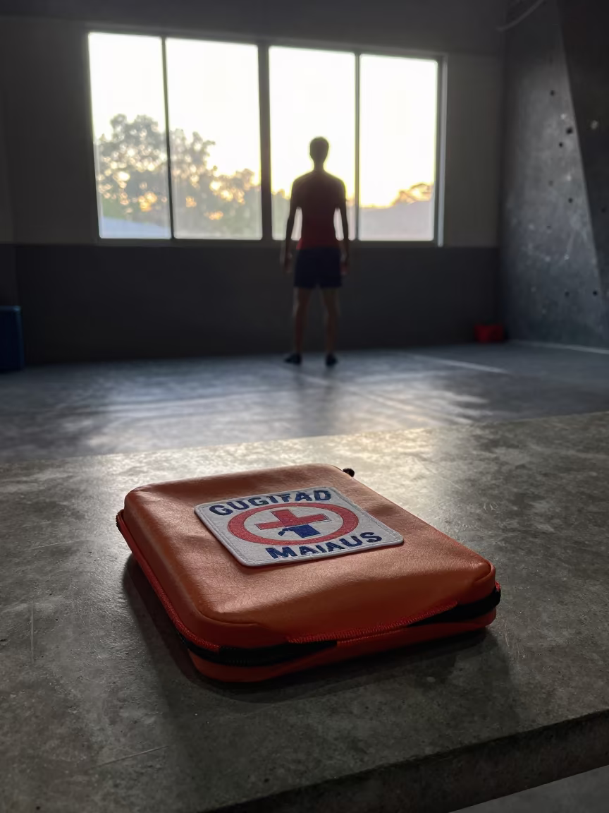 Lifeguard Rescue Tube Kit Silhouette in inside a climbing gym warmup zone in Manaus