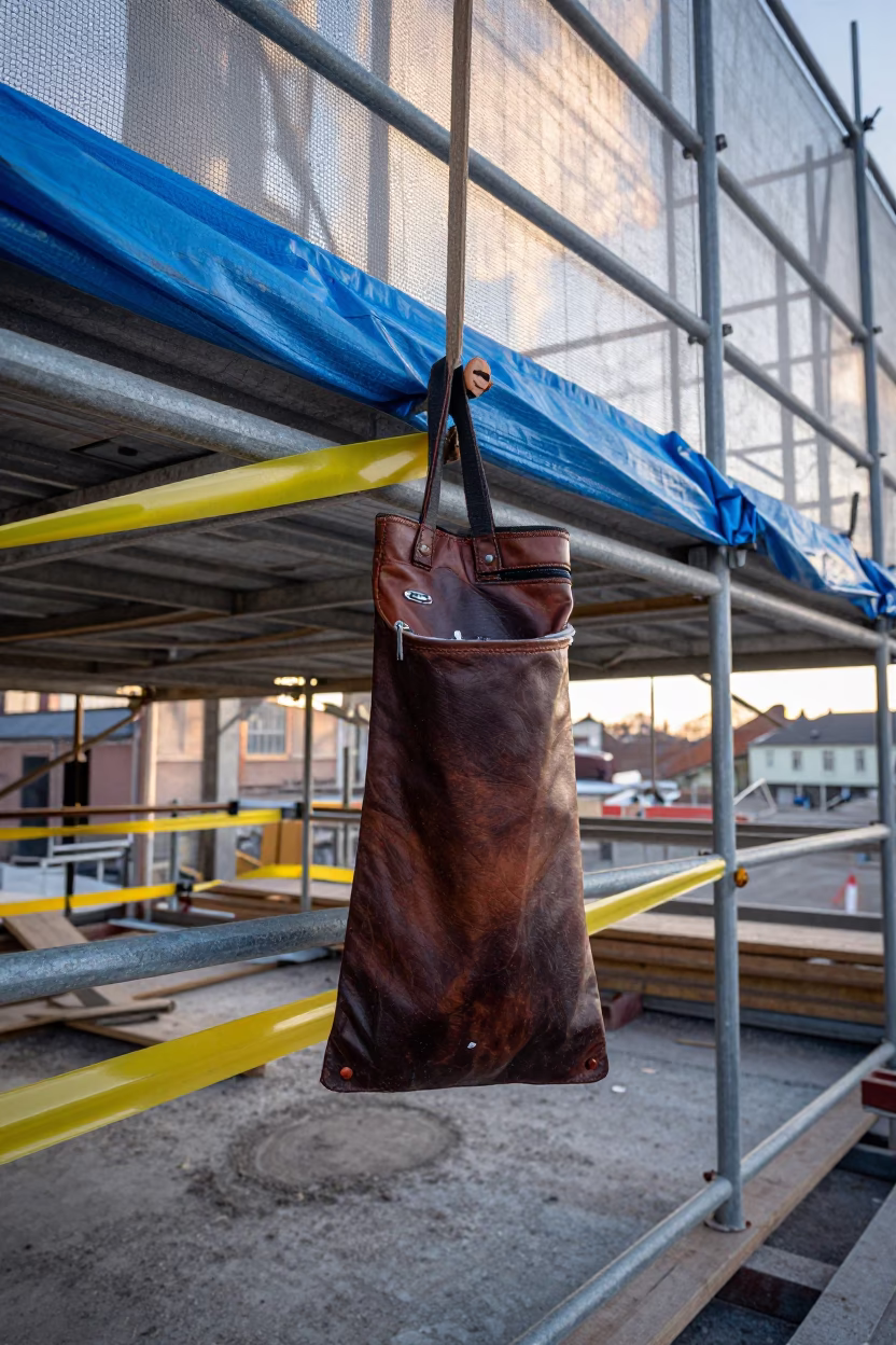 Lift Inspection Pouch on Gothenburg Construction Shell in beside a framed building shell in Gothenburg