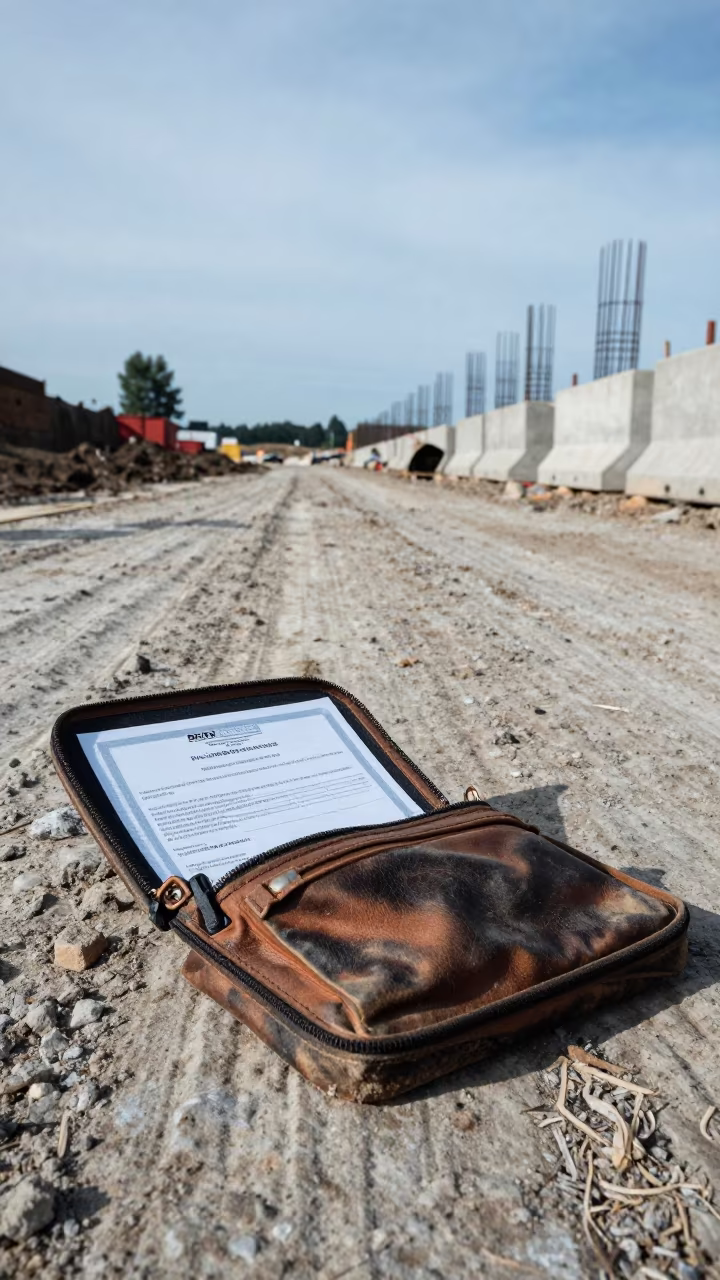 Lift Inspection Pouch on Muddy Czech Road in at a muddy site access road in Czech Republic