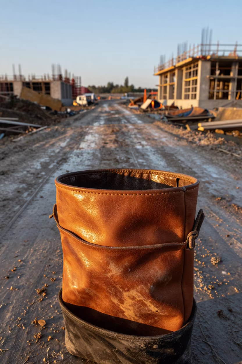 Lift Inspection Pouch on Muddy Polish Road in at a muddy site access road in Poland