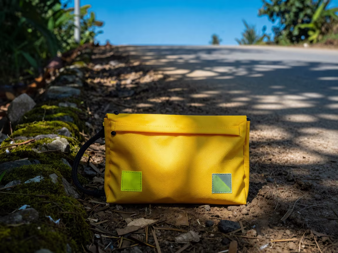 Lift Inspection Pouch on Vietnam Muddy Road in at a muddy site access road in Vietnam