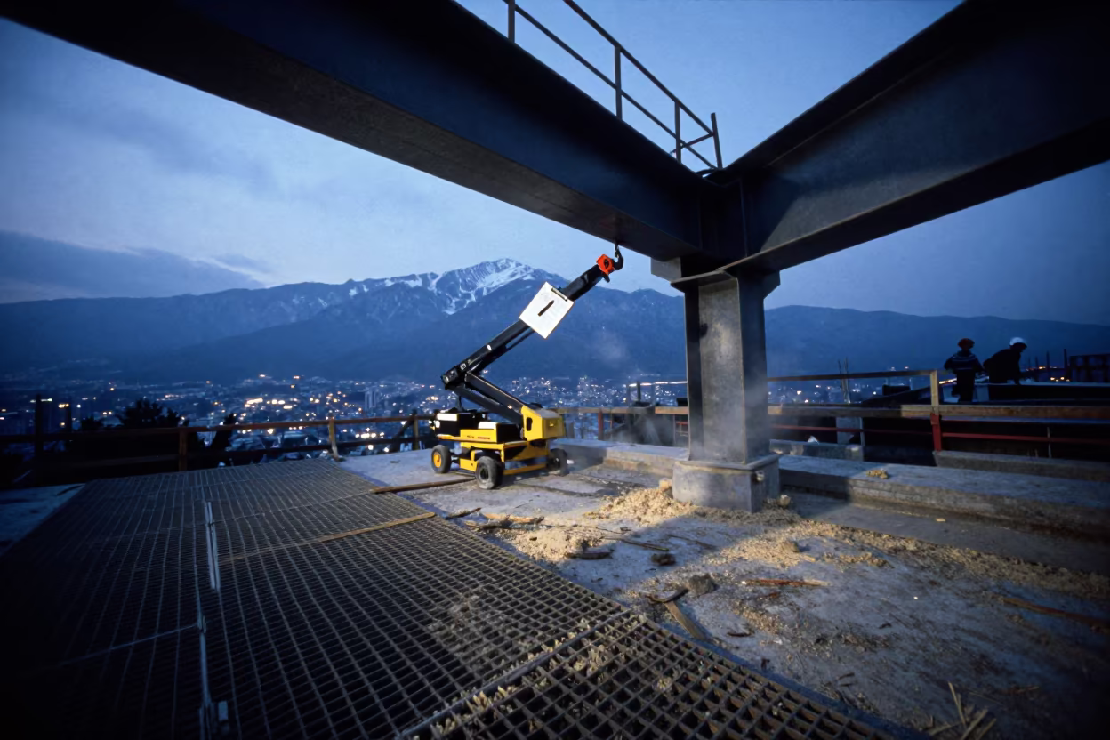 Lift Plan Clipboard on Himalayan Deck at Dusk in on an active construction deck in the Himalayas