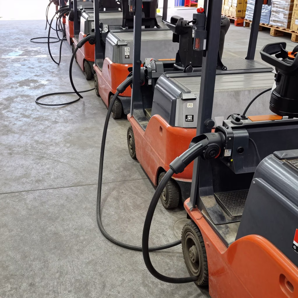 Lift Trucks Charging in Bogota Cross Dock in inside a cross-dock lane in Bogota