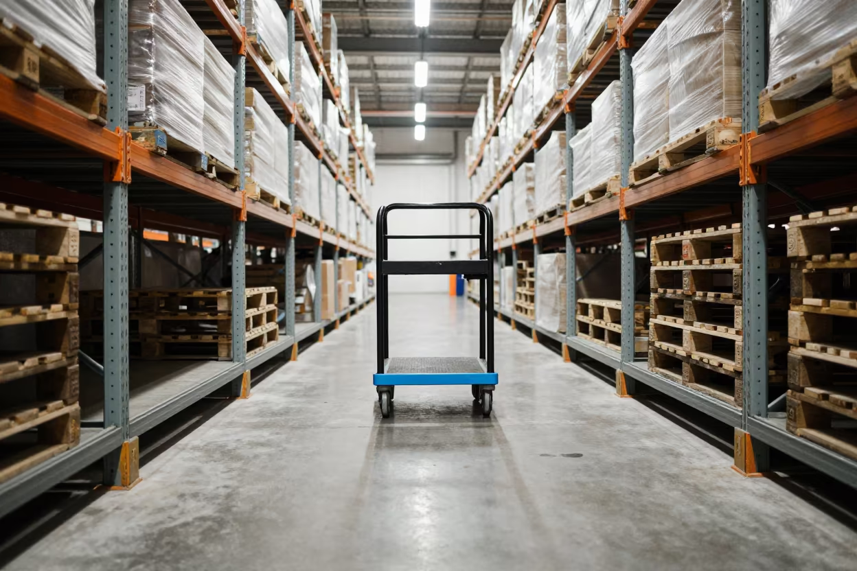 Liftgate Cart in Chilled Distribution Bay Rason in inside a chilled distribution bay in Rason