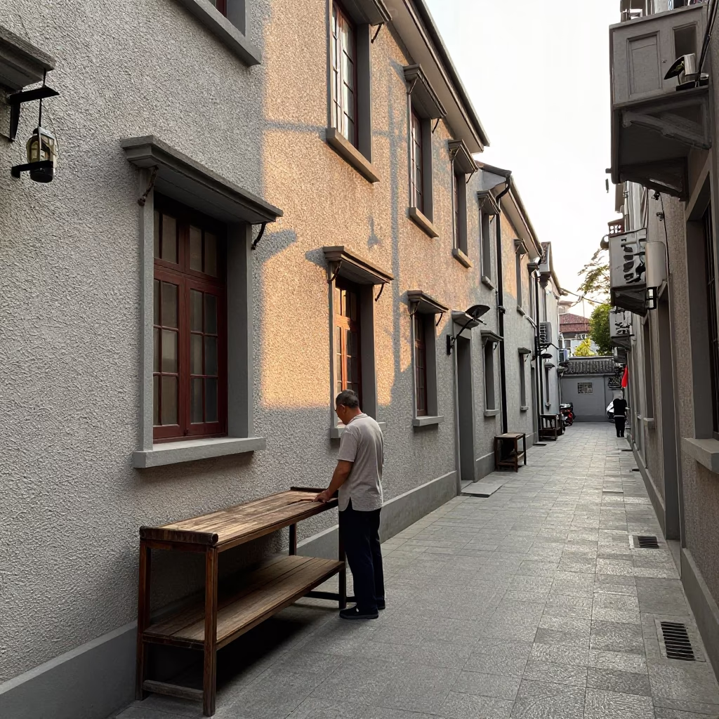 Light Alleyway just after sunrise in Shanghai in in Shanghai, China