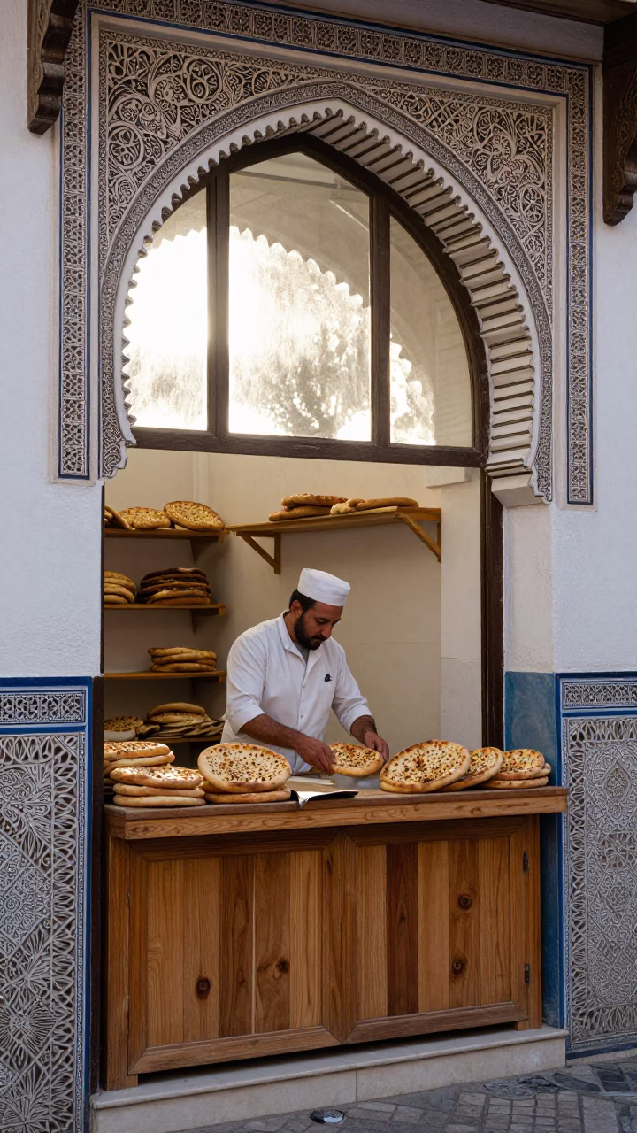 Light Bakery just after sunrise in Fez in in Fez, Morocco