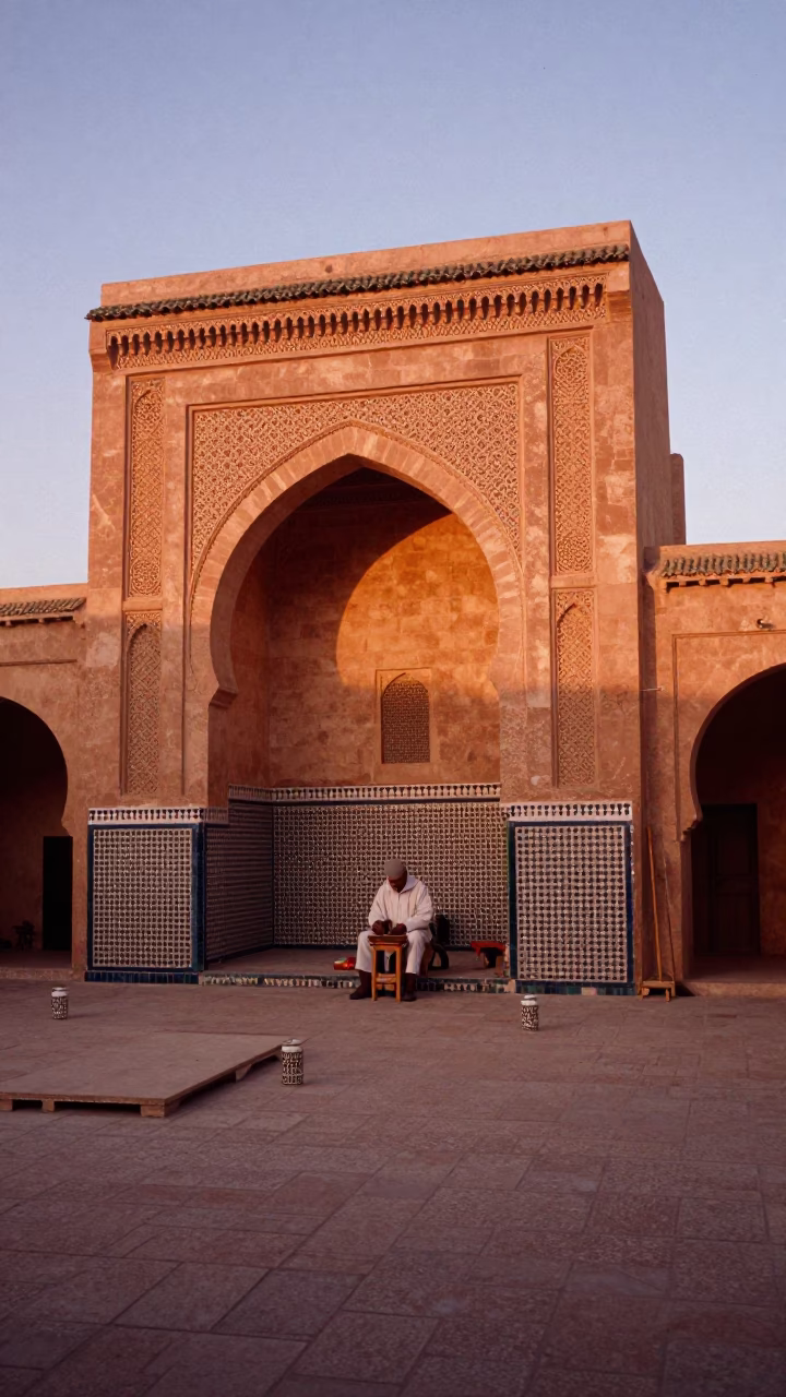 Light Courtyard in Fez at Copper-toned Light Before Dusk in in Fez, Morocco