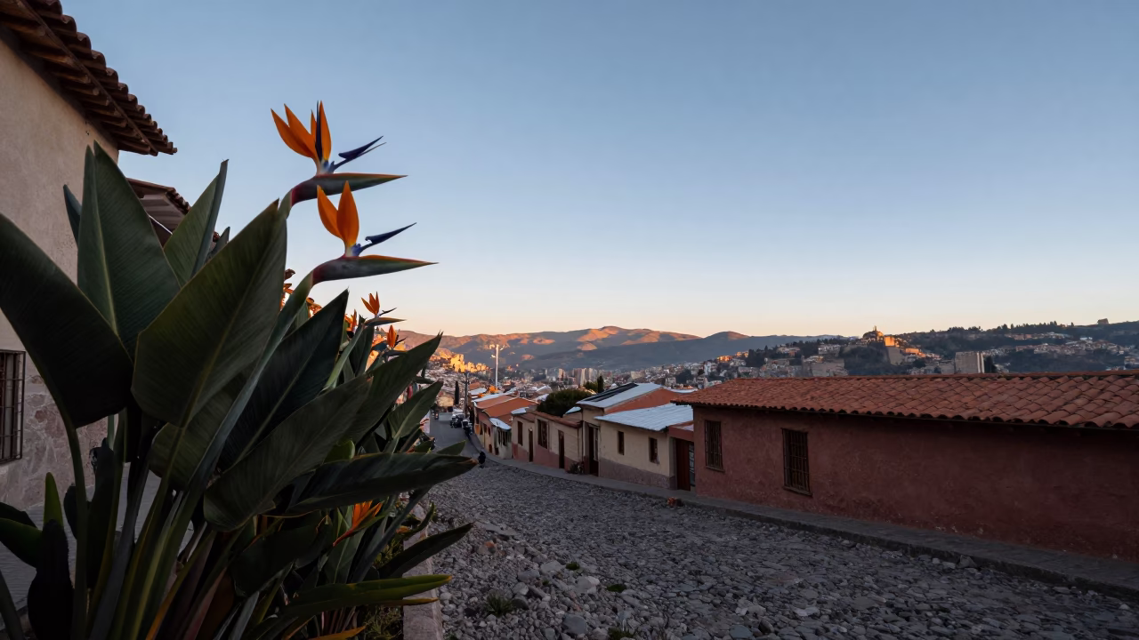 Light Dawn at First Light Of Dawn in La Paz in in La Paz, Bolivia