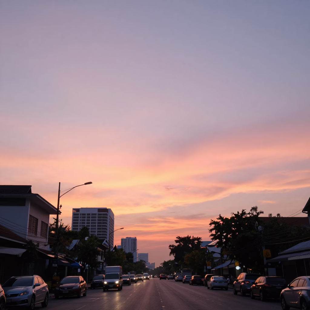 Light Dawn in Bangkok at First Light Of Dawn in in Bangkok, Thailand