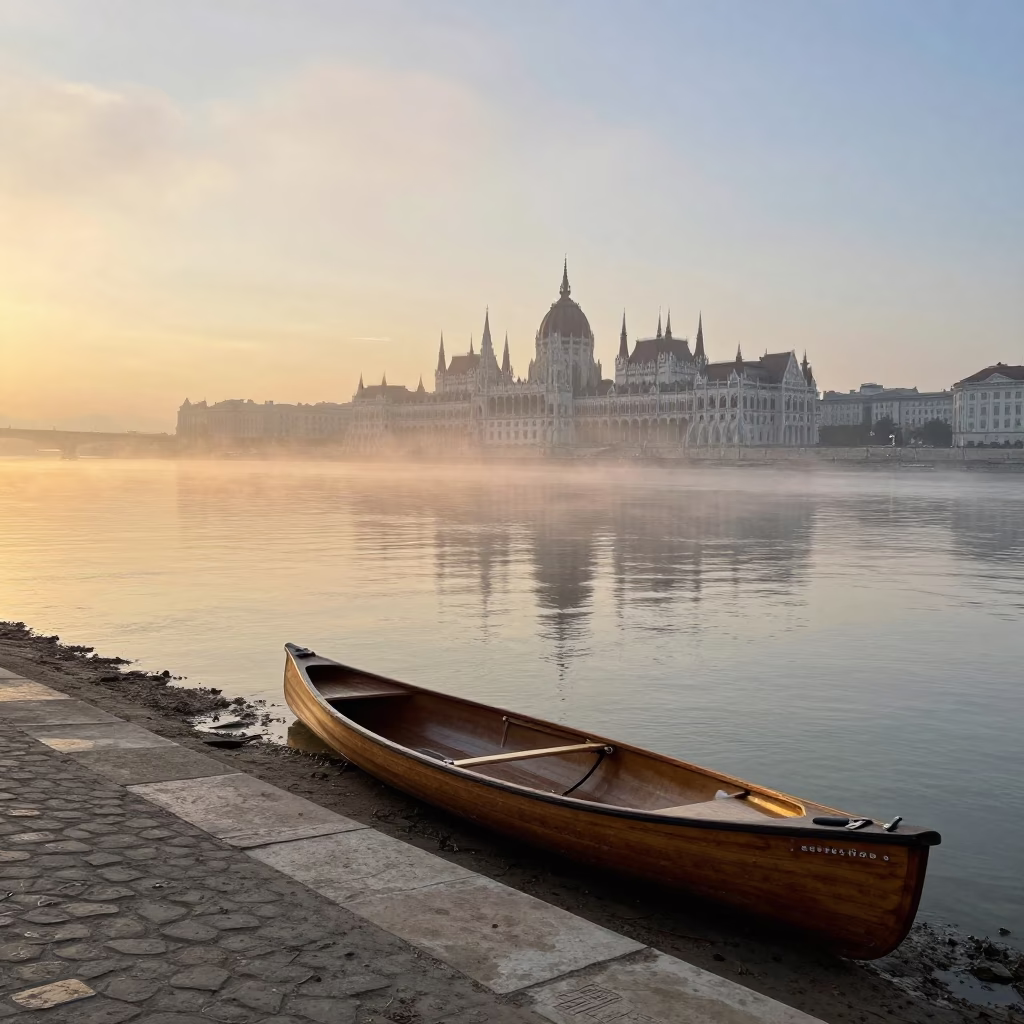 Light Dawn in Budapest at First Light Of Dawn in in Budapest, Hungary