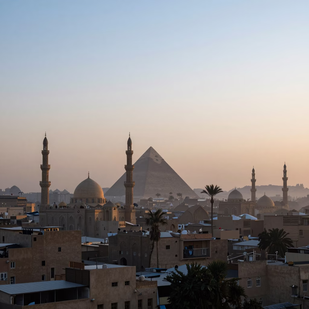 Light Dawn in Cairo at First Light Of Dawn in in Cairo, Egypt