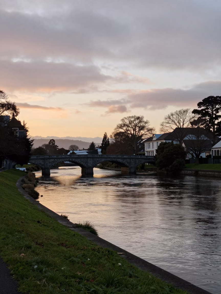 Light Dawn in Christchurch at First Light Of Dawn in in Christchurch, New Zealand