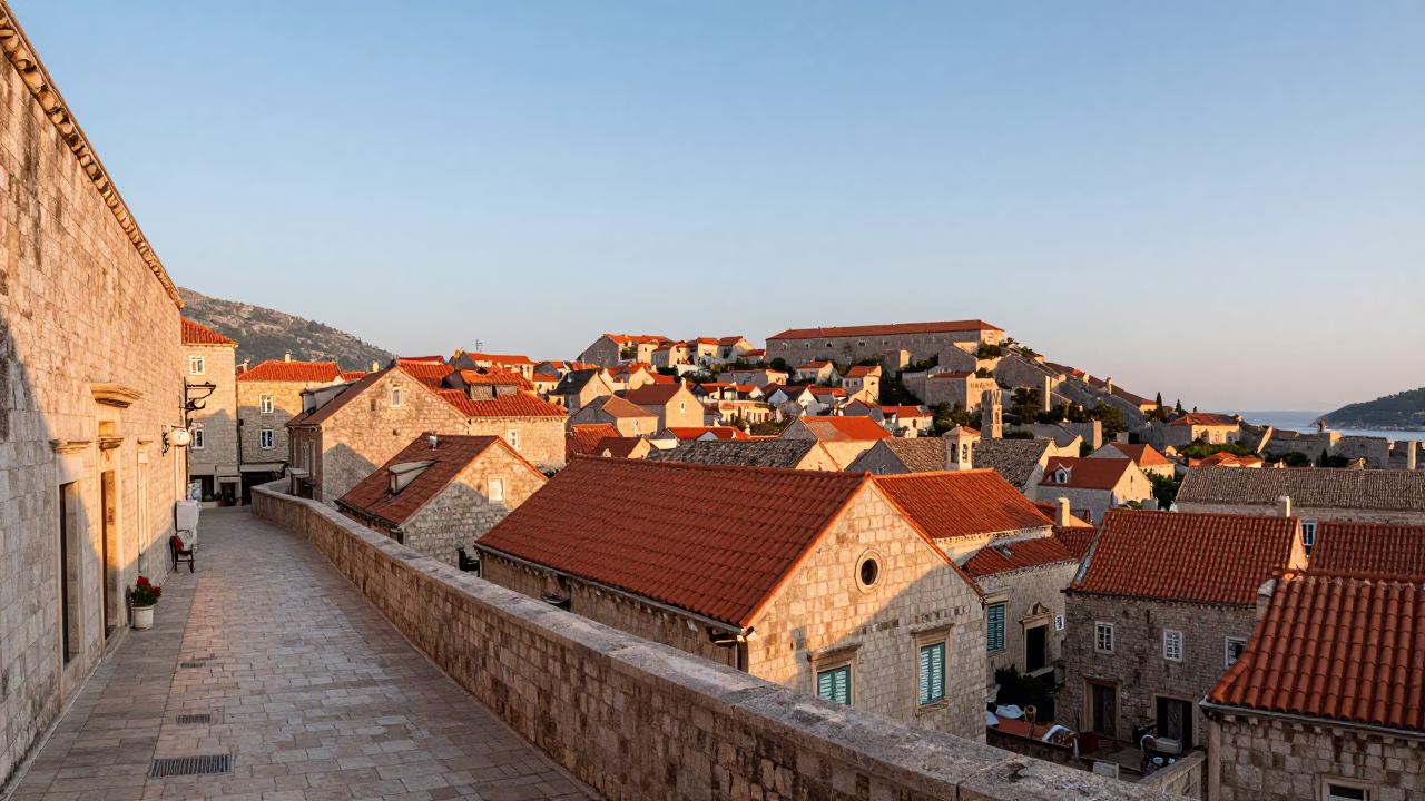 Light Dawn in Dubrovnik at First Light Of Dawn in in Dubrovnik, Croatia