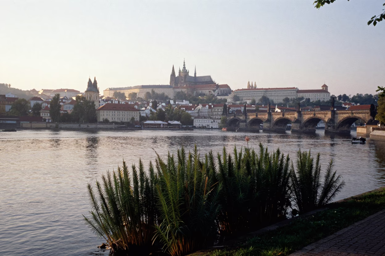 Light Dawn in Prague at As First Light Reaches The Scene in in Prague, Czech Republic