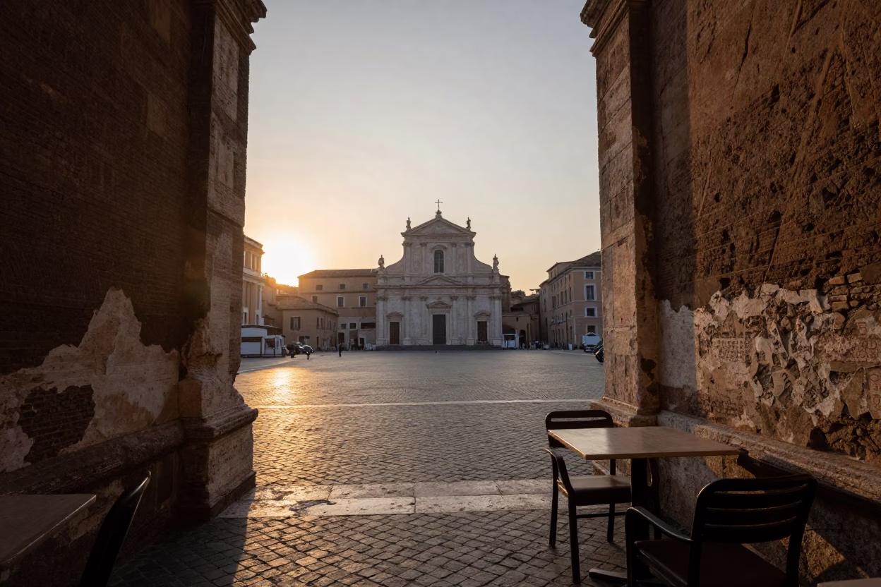 Light Dawn in Rome at First Light Of Dawn in in Rome, Italy