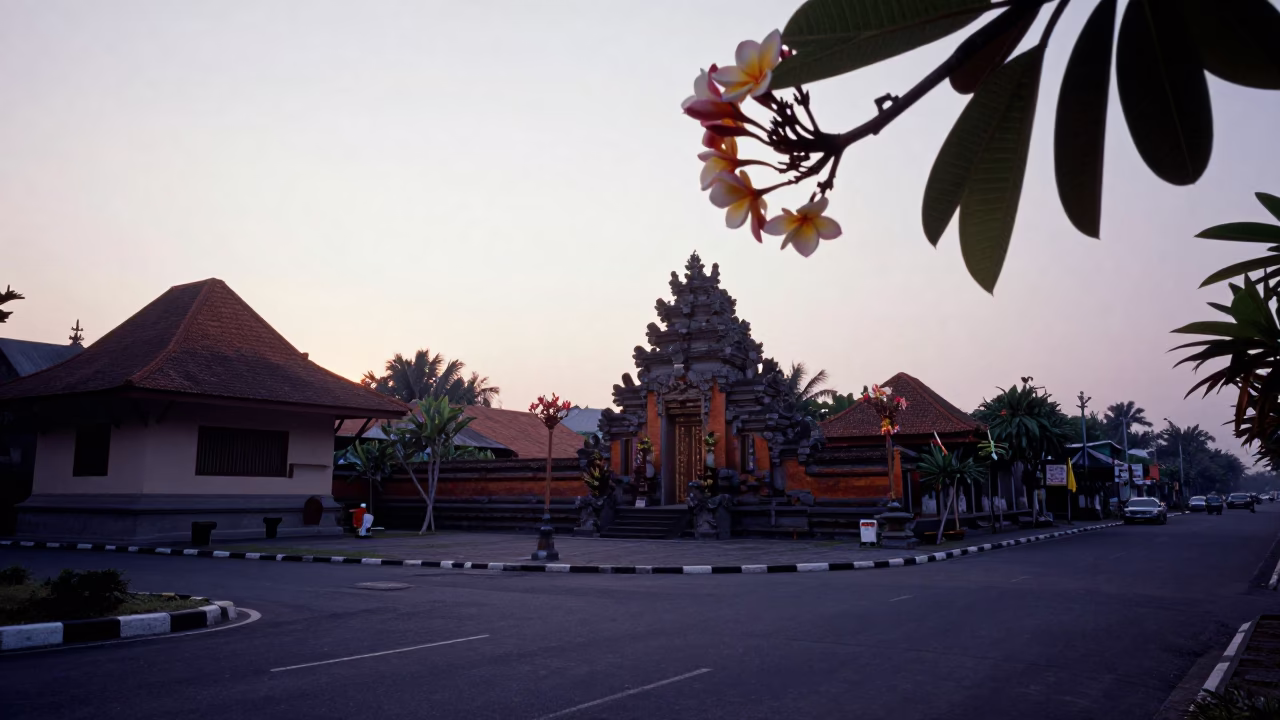 Light Dawn in Yogyakarta at First Light Of Dawn in in Yogyakarta, Indonesia