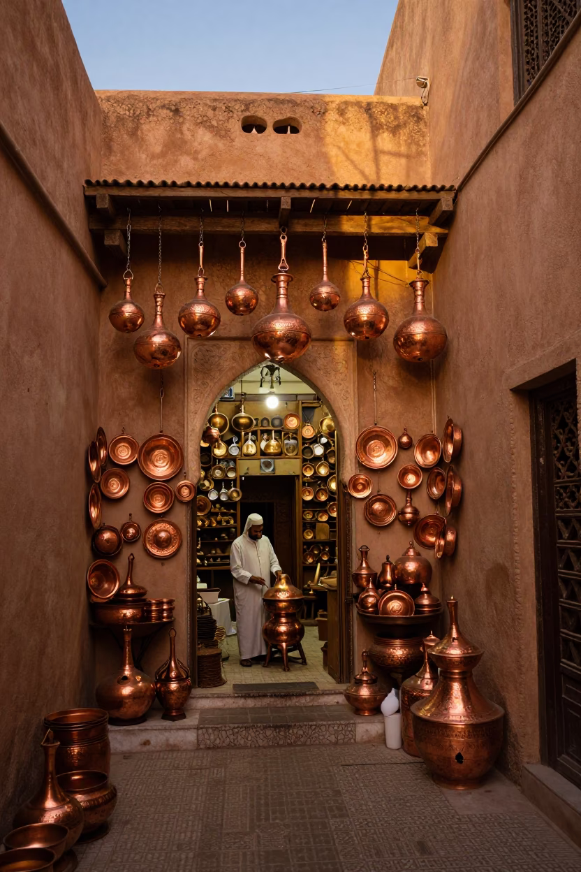Light Medina in Fez at Copper-toned Light Before Dusk in in Fez, Morocco