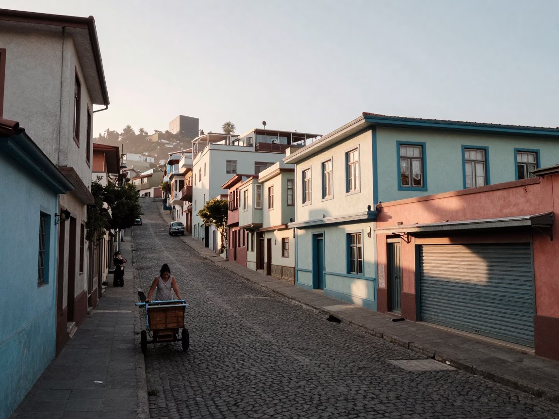Light Morning in Valparaiso at As First Light Reaches The Scene in in Valparaiso, Chile