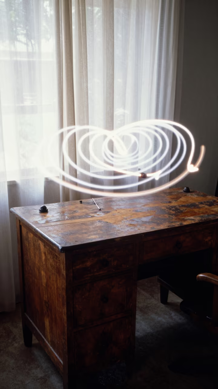 Light Painting Spirals on Beach Desk in on a writing desk near Mombasa