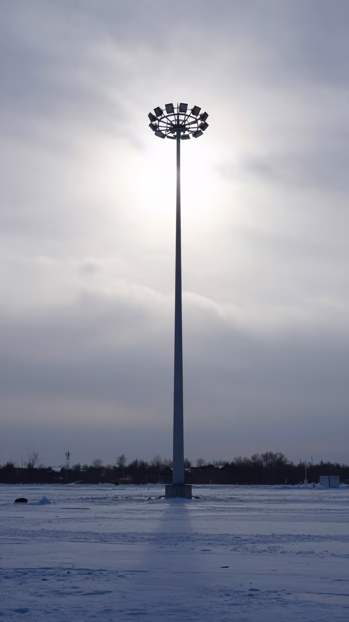Light Pillar Rising Frozen Russian Plain Noon in across a storm-bright plain in Russia