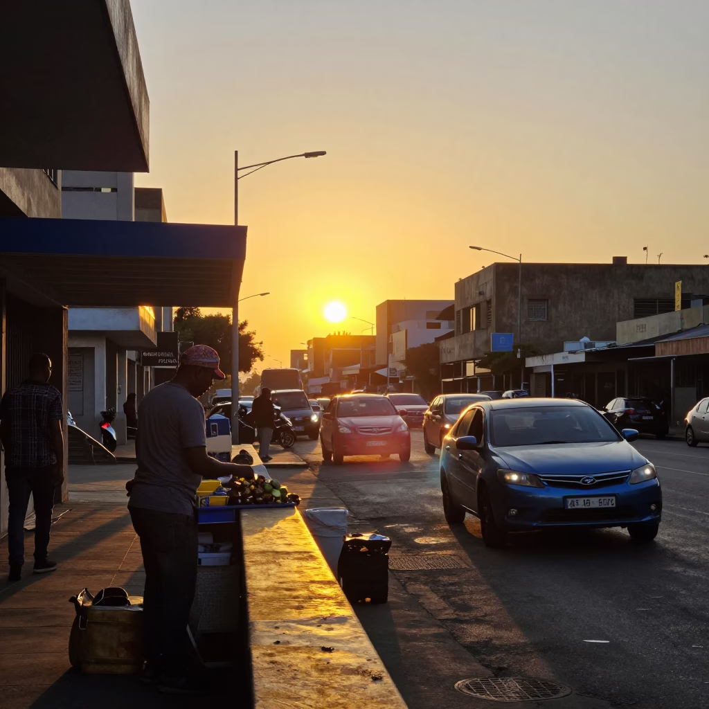 Light Pooling in Johannesburg at As The Sun Drops Toward The Horizon in in Johannesburg, South Africa