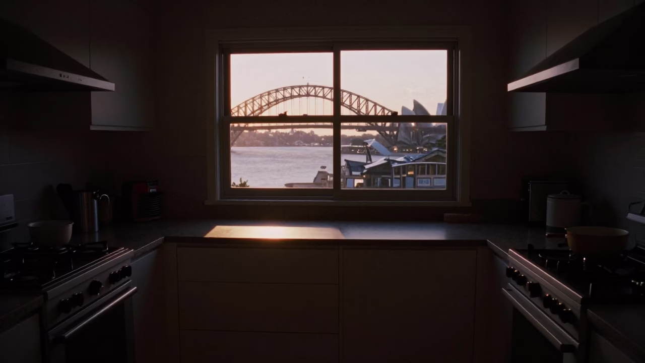 Light Pooling in Sydney at The Predawn Darkness Light in in Sydney, New South Wales, Australia