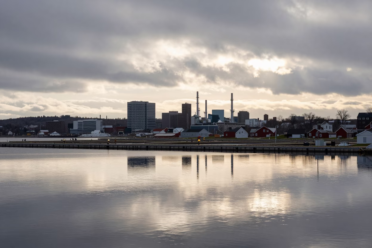 Light Reflecting at As First Light Reaches The Scene in Halifax in in Halifax, Nova Scotia, Canada