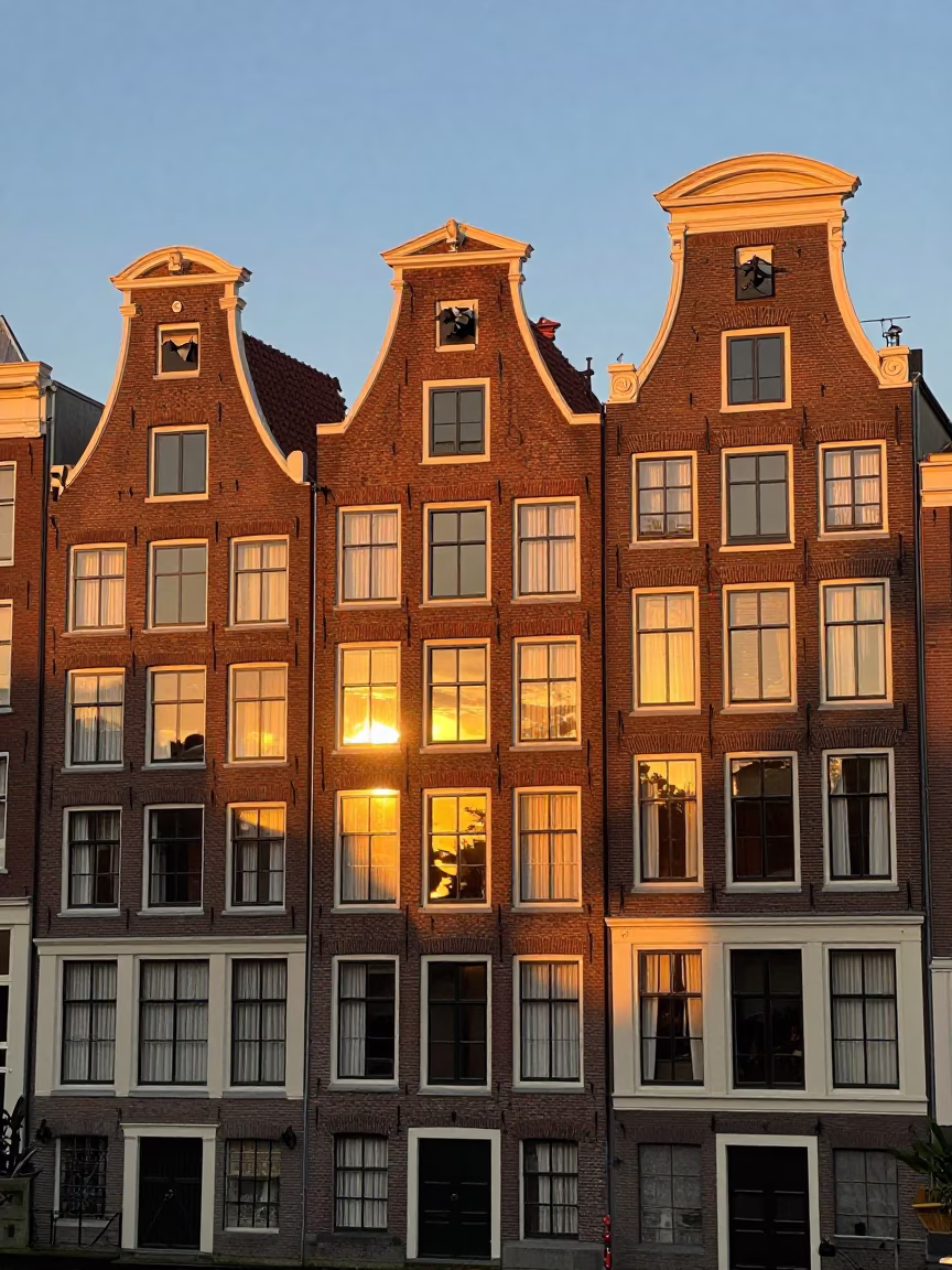 Light Reflecting in Amsterdam at Honeyed Evening Light in in Amsterdam, Netherlands