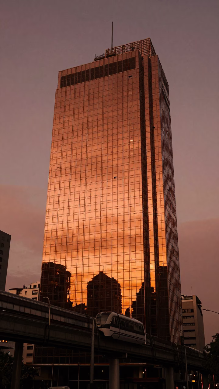 Light Reflecting in Buenos Aires at Copper-toned Light Before Dusk in in Buenos Aires, Argentina