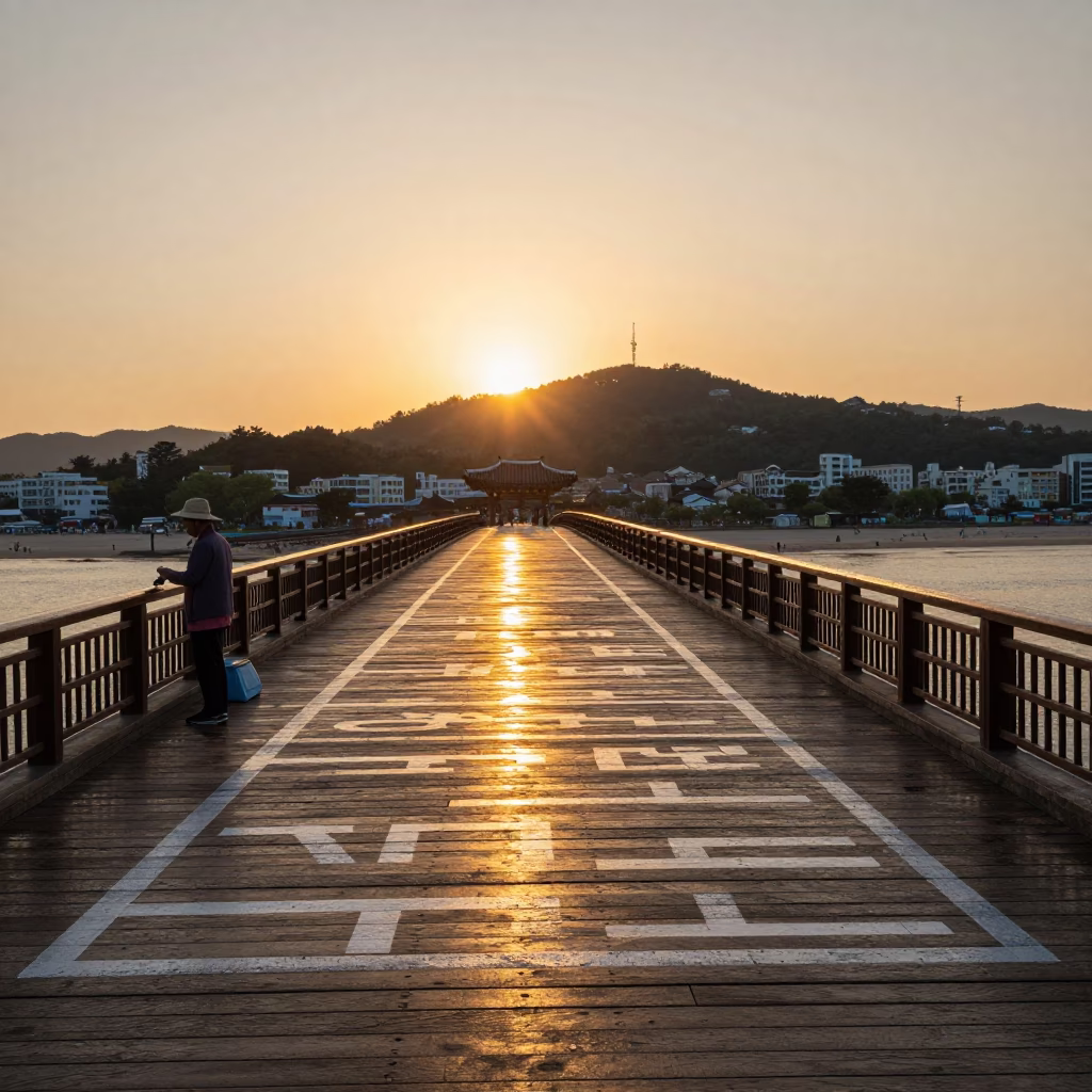 Light Reflecting in Busan at Honeyed Evening Light in in Busan, South Korea