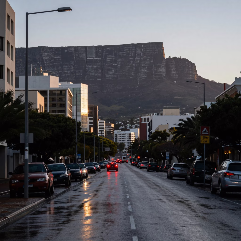 Light Reflecting in Cape Town at Sunrise Light in in Cape Town, South Africa