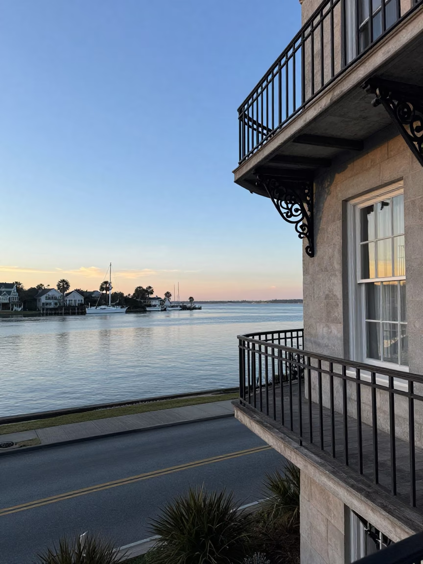 Light Reflecting in Charleston at Nautical Dawn Light in in Charleston, South Carolina, United States
