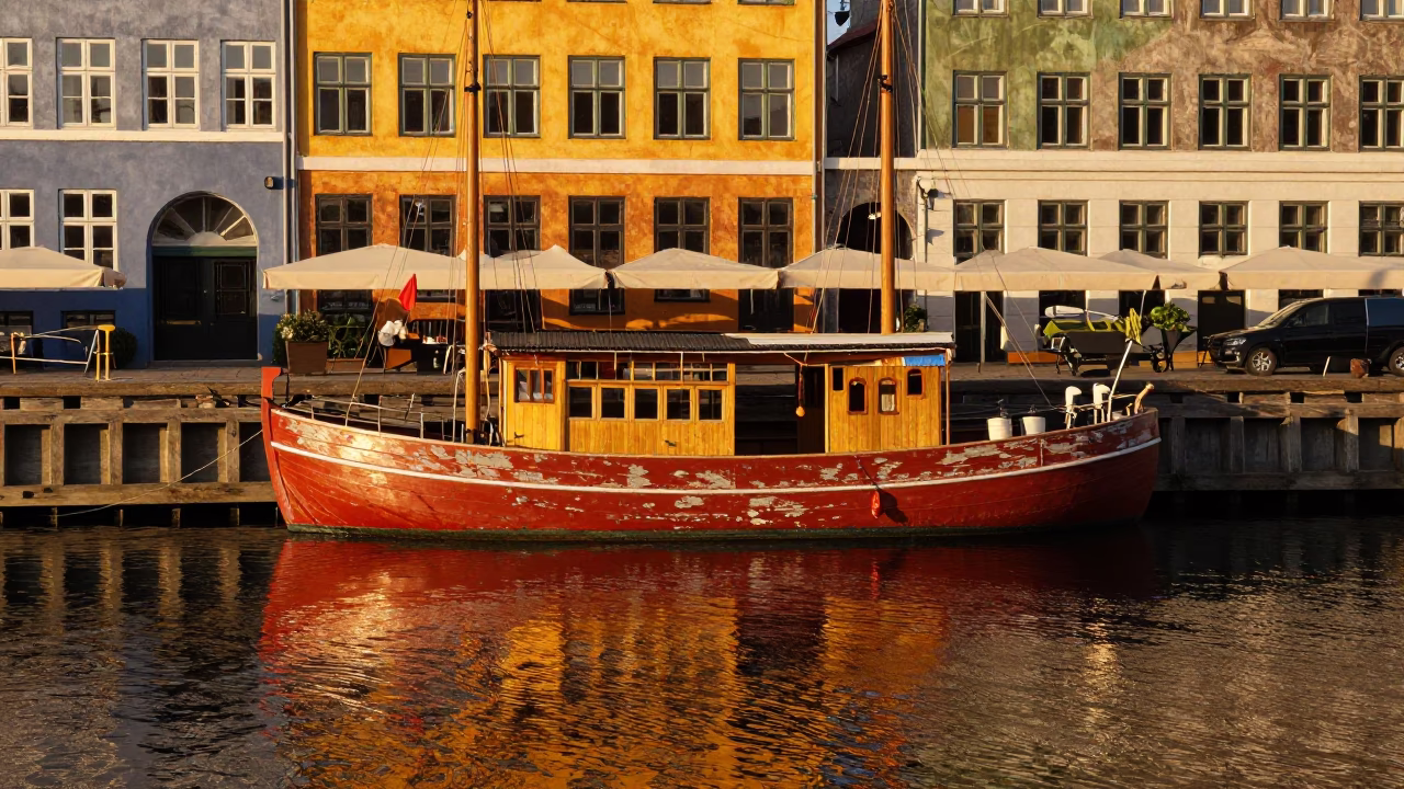 Light Reflecting in Copenhagen at Honeyed Evening Light in in Copenhagen, Denmark