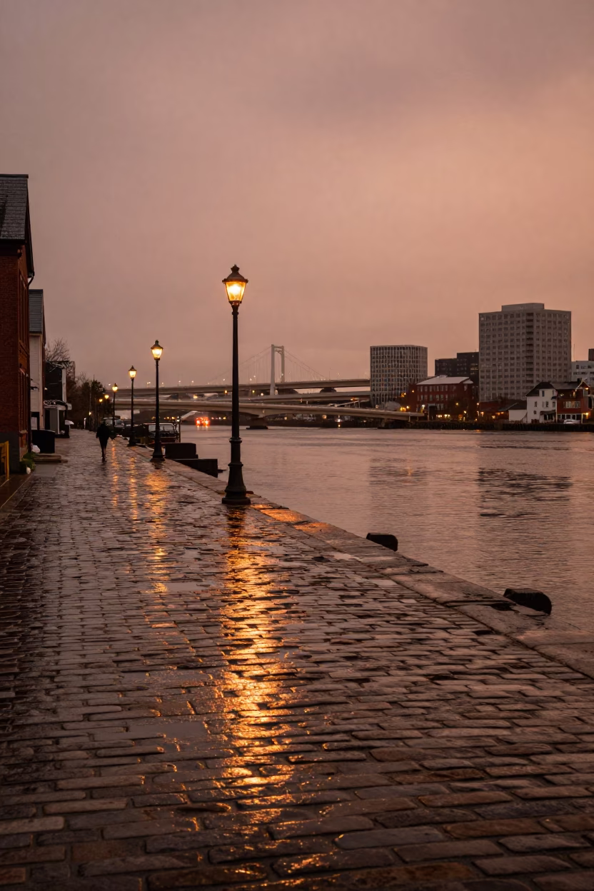 Light Reflecting in Halifax at Copper-toned Light Before Dusk in in Halifax, Nova Scotia, Canada