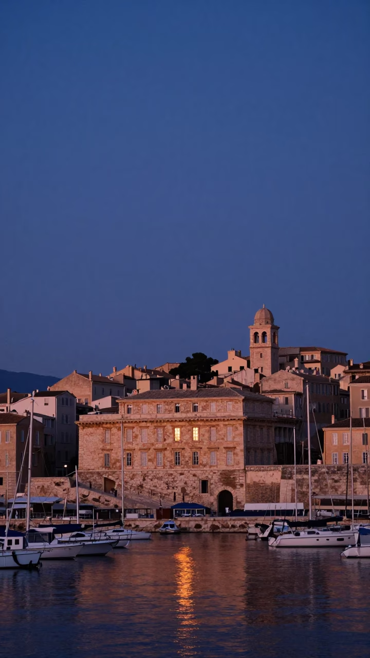 Light Reflecting in Marseille at Nautical Dawn Light in in Marseille, France
