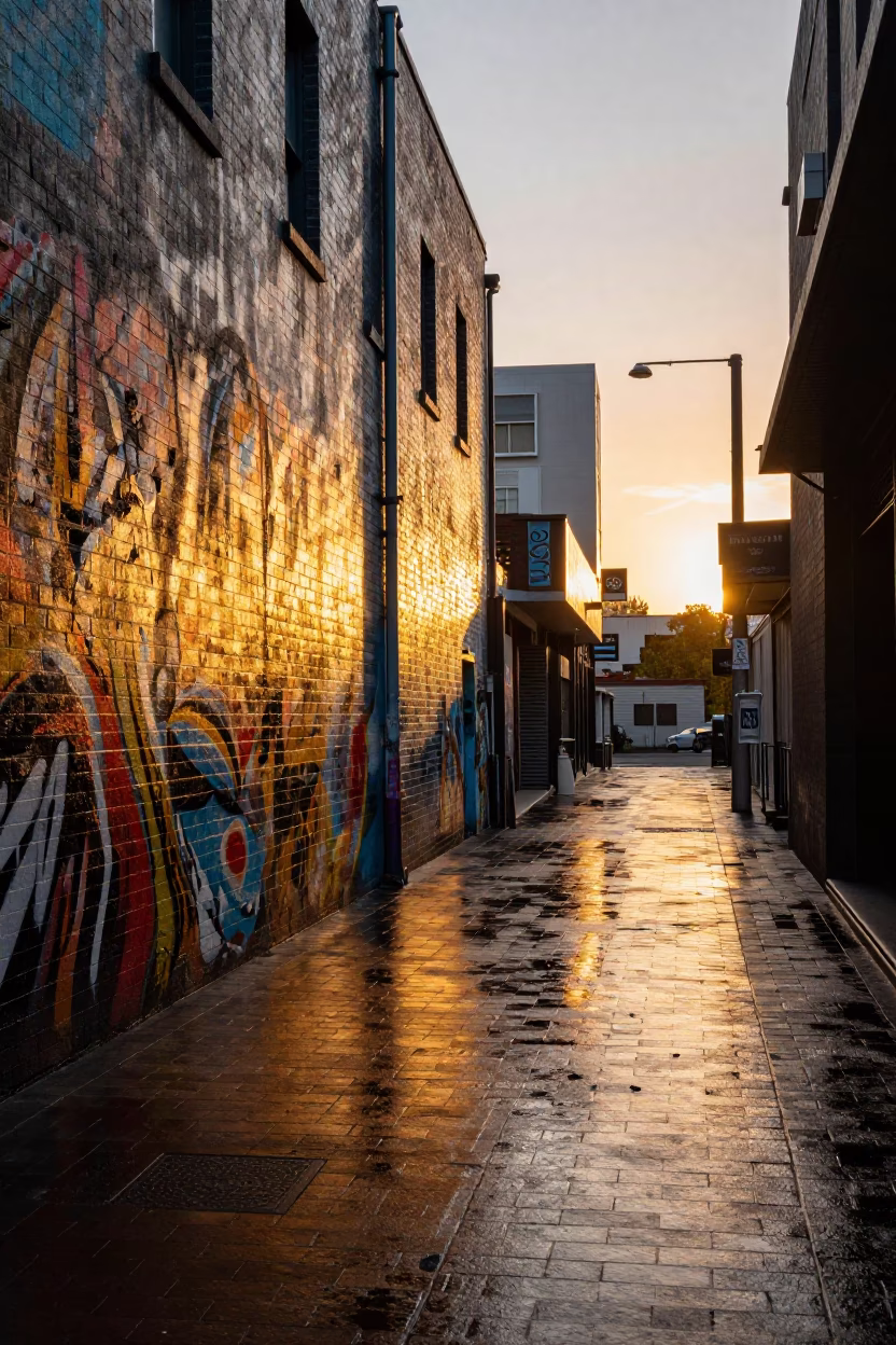 Light Reflecting in Melbourne at Sunset Light in in Melbourne, Victoria, Australia
