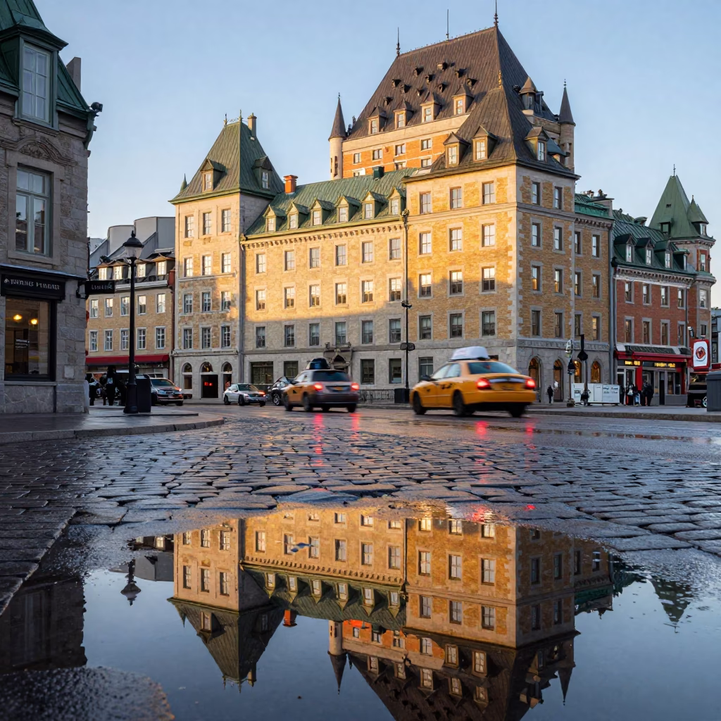 Light Reflecting just after sunrise in Quebec City in in Quebec City, Quebec, Canada