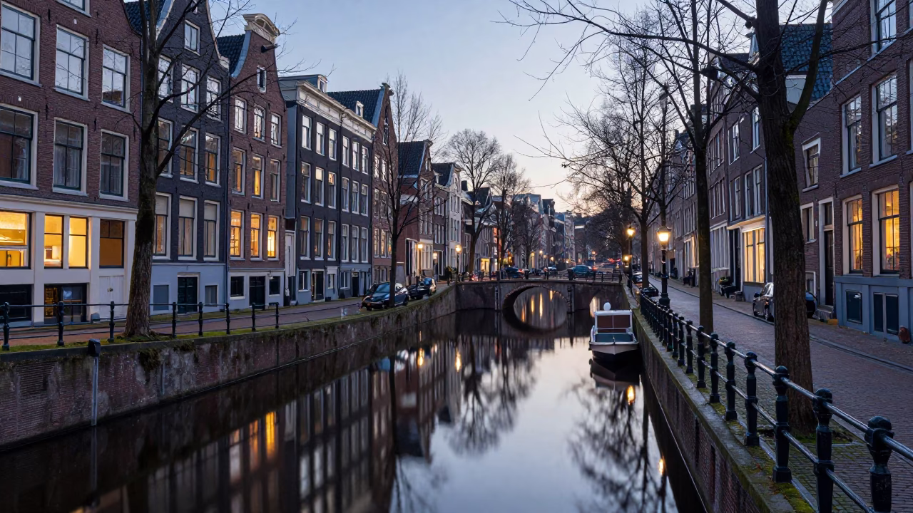 Light Reflections at Sunrise Light in Amsterdam in in Amsterdam, Netherlands