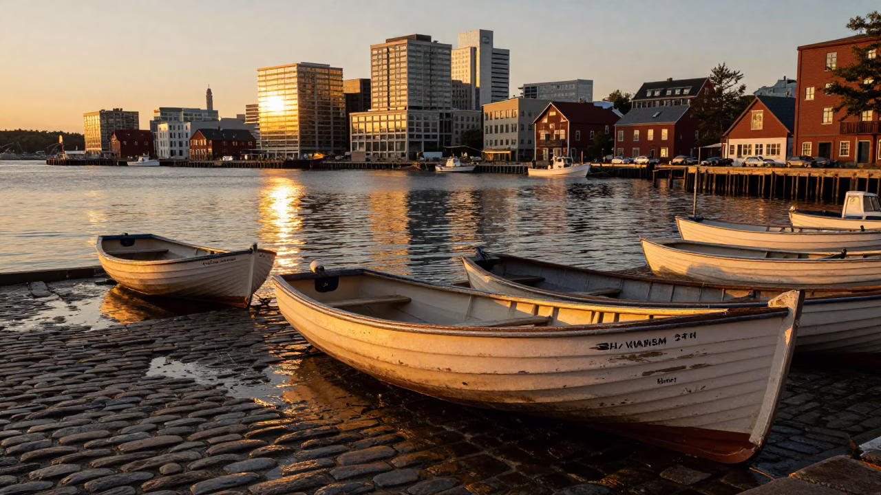 Light Reflects in Halifax at Honeyed Evening Light in in Halifax, Nova Scotia, Canada