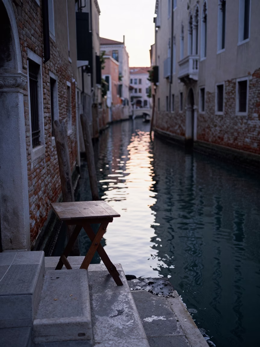 Light Reflects in Venice at First Light Of Dawn in in Venice, Italy