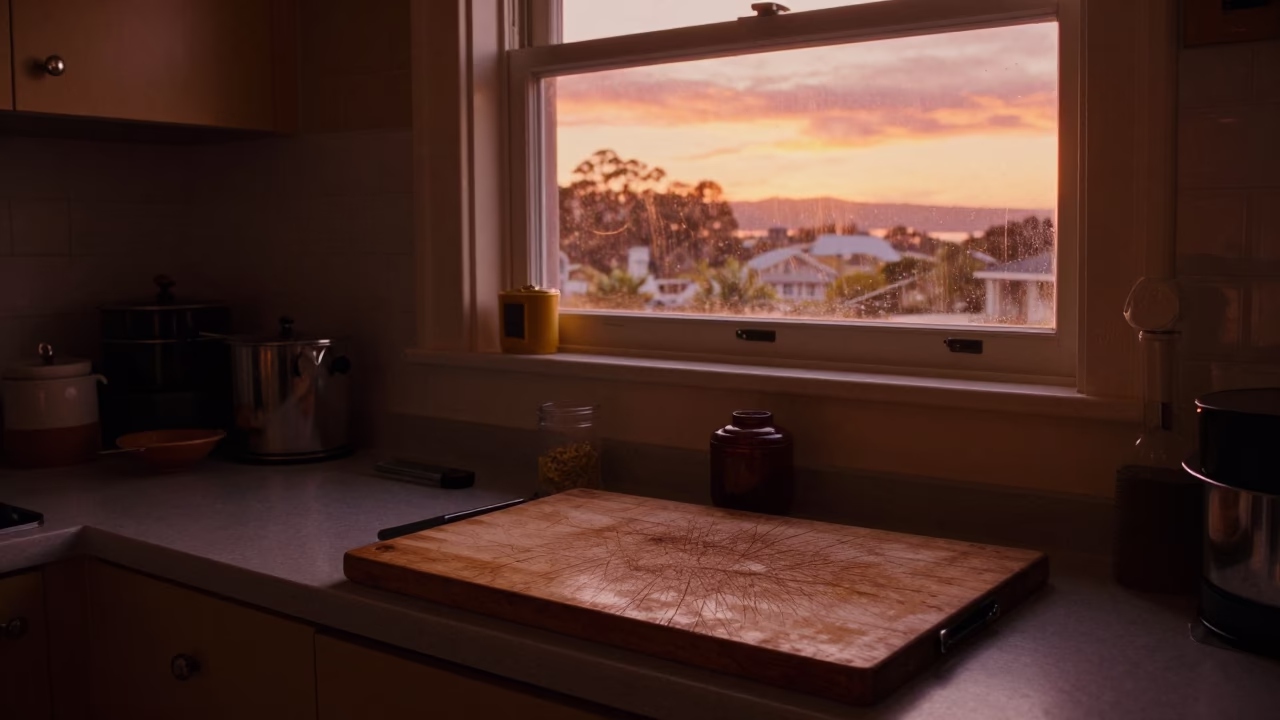 Light Spills in Hobart at Copper-toned Light Before Dusk in in Hobart, Tasmania, Australia