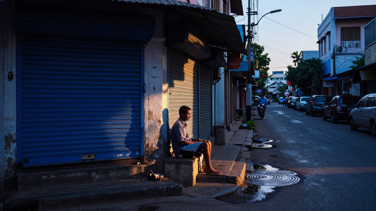Light Street in Chennai at First Light Of Dawn in in Chennai, India