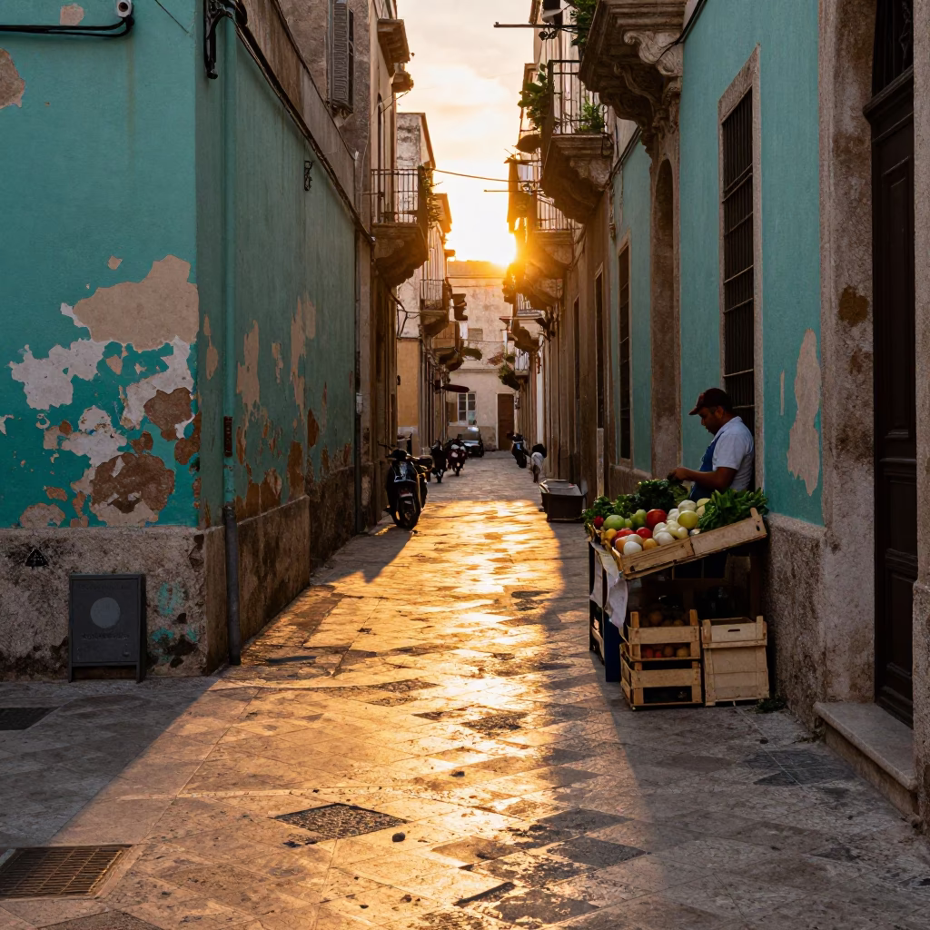 Light Stripes in Palermo at Sunset Light in in Palermo, Italy
